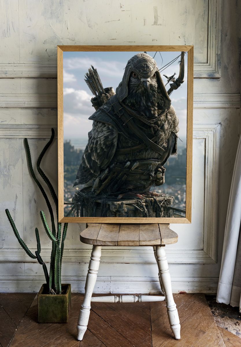 Hooded Owl Archer Fantasy Poster. room preview