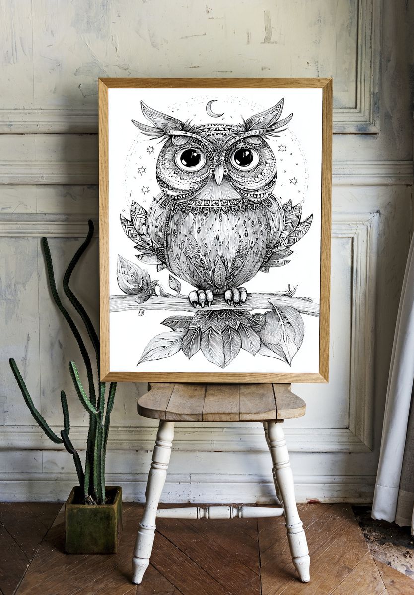 Intricate Owl Illustration Poster room preview