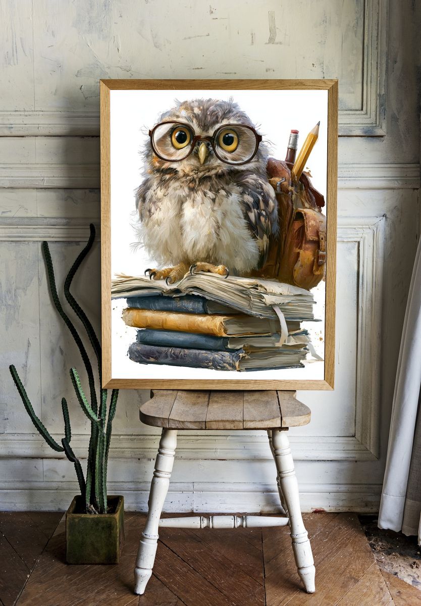 Owl Scholar Illustration Poster. room preview