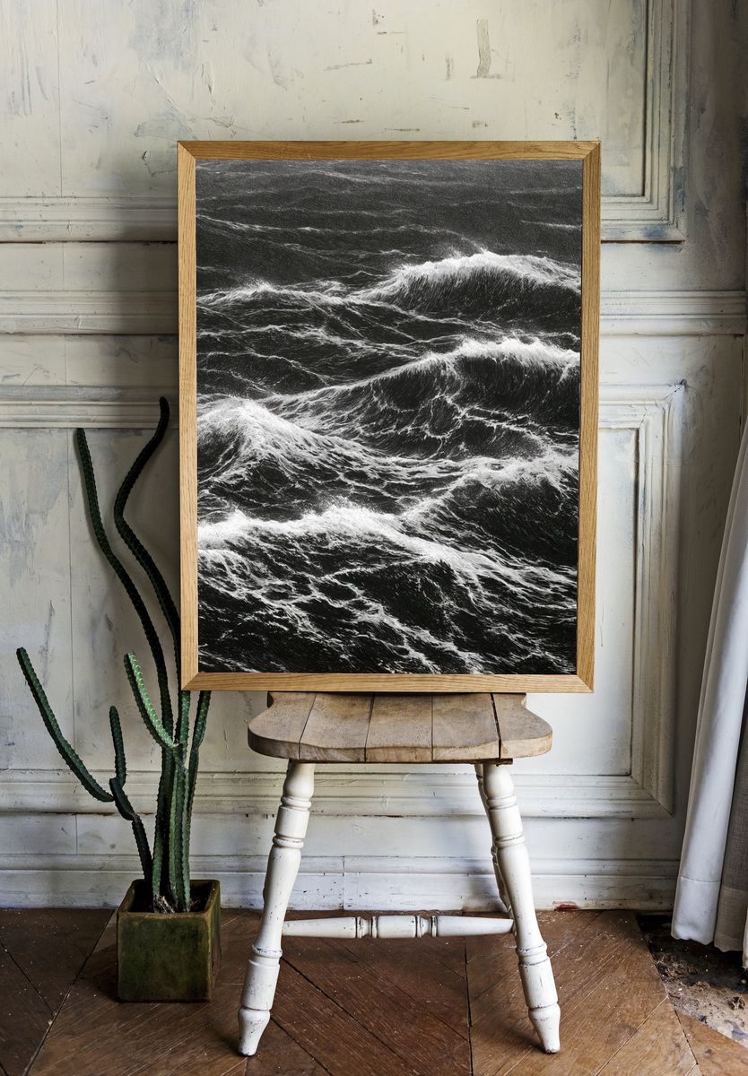 Stormy Ocean Waves Photography Poster. — room view 1