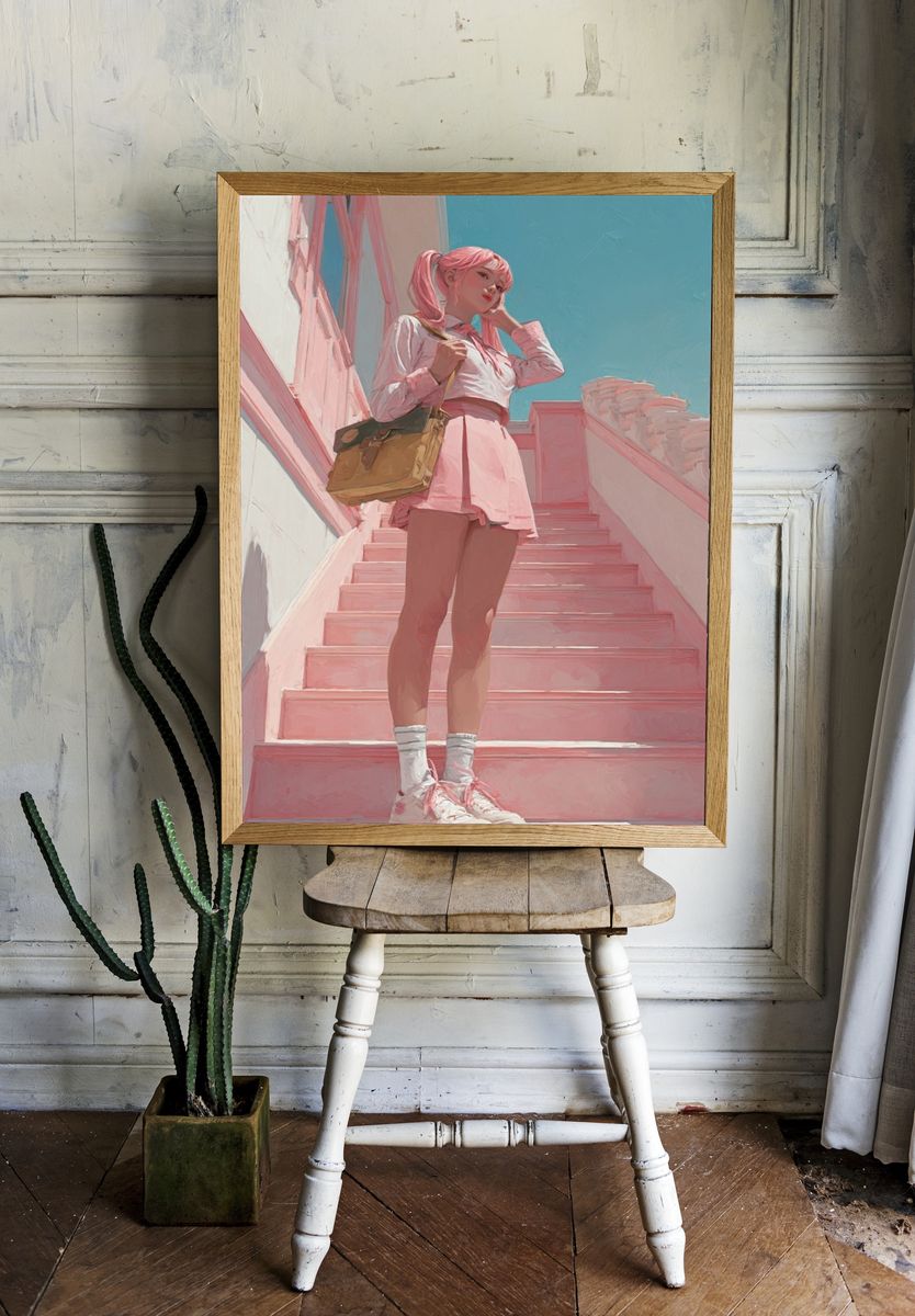 Pink Aesthetic Girl — Illustration Print. room preview