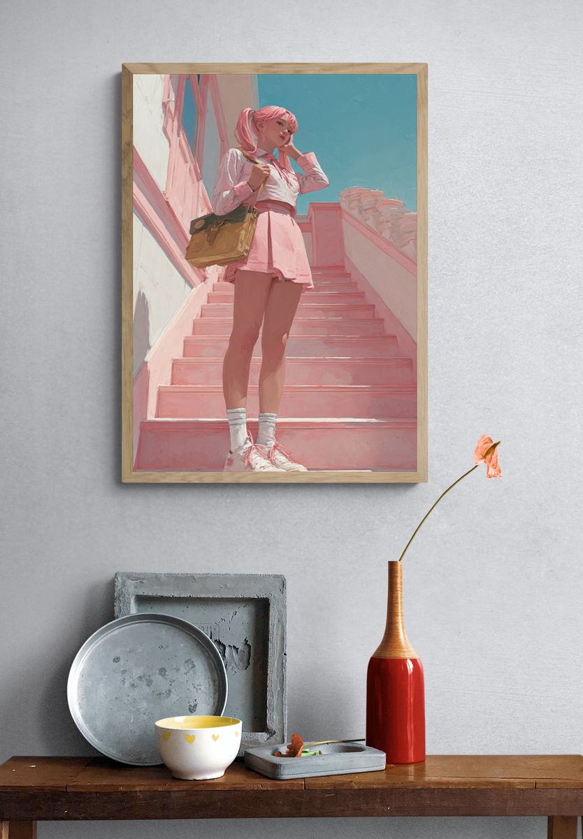 Pink Aesthetic Girl — Illustration Print. — room view 3