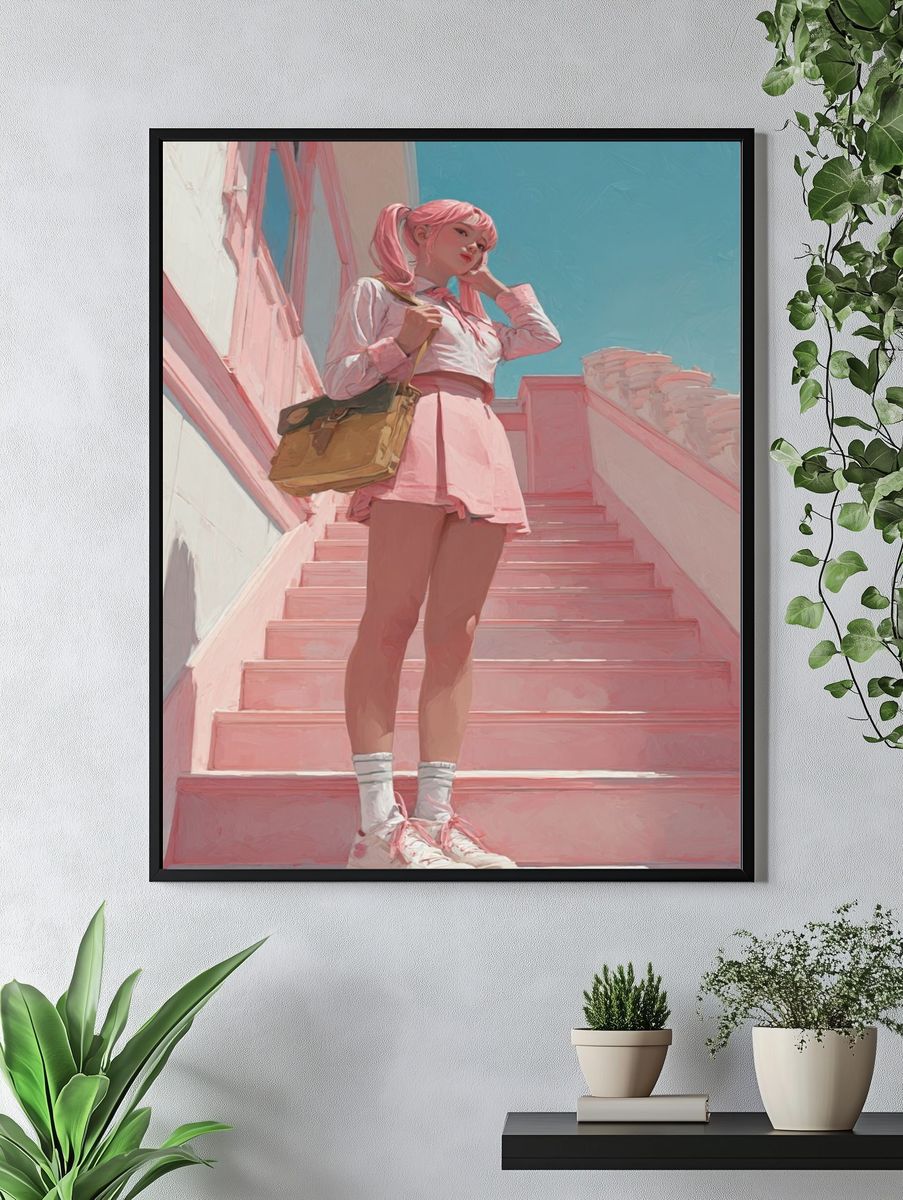 Pink Aesthetic Girl — Illustration Print. — room view 4
