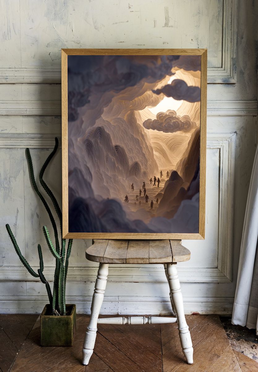Paper Art Mountain Scene — Fine Art Print room preview