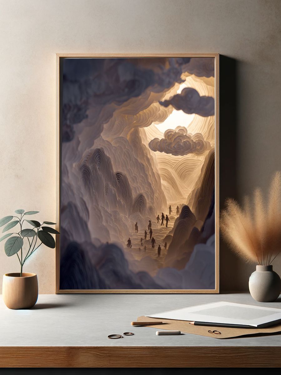 Paper Art Mountain Scene — Fine Art Print. — room view 2