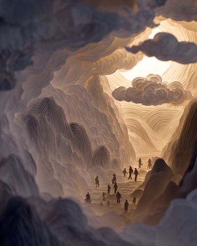 Paper Art Mountain Scene — Fine Art Print. poster print