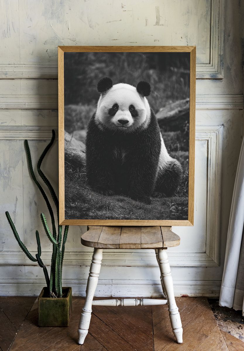 Panda Portrait Black-White Poster. — room view 1