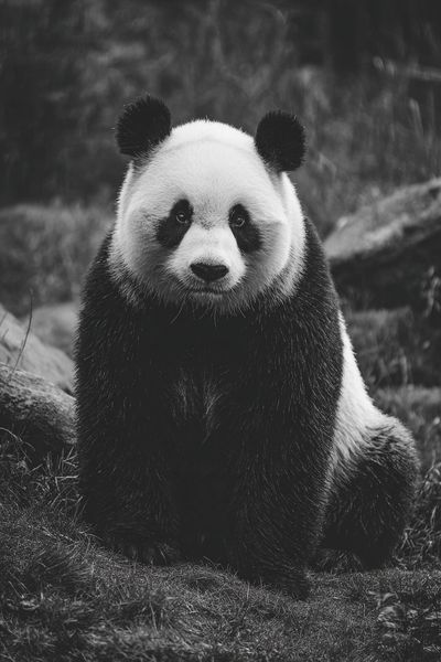 Panda Portrait Black-White Poster. poster
