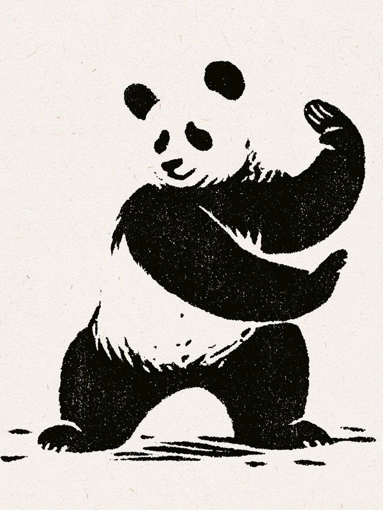 Panda Ink Illustration Poster. poster detail