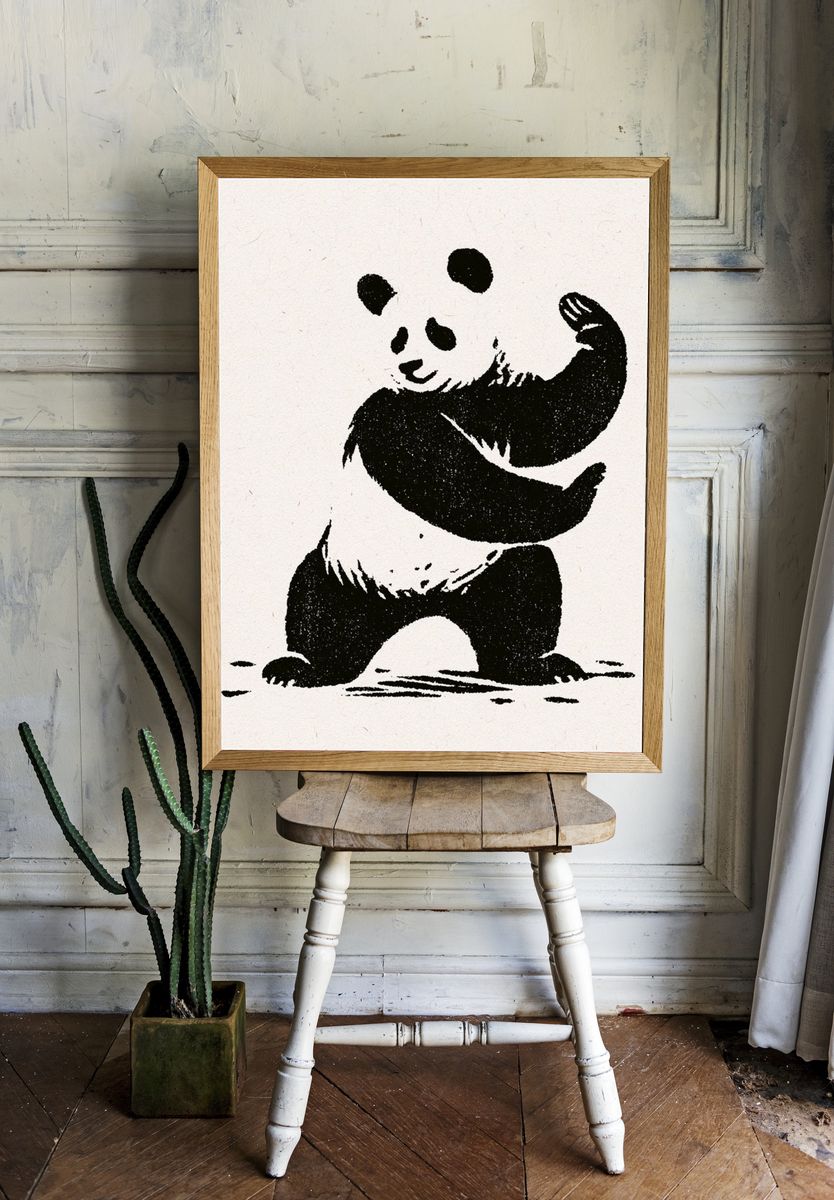 Panda Ink Illustration Poster. — room view 1
