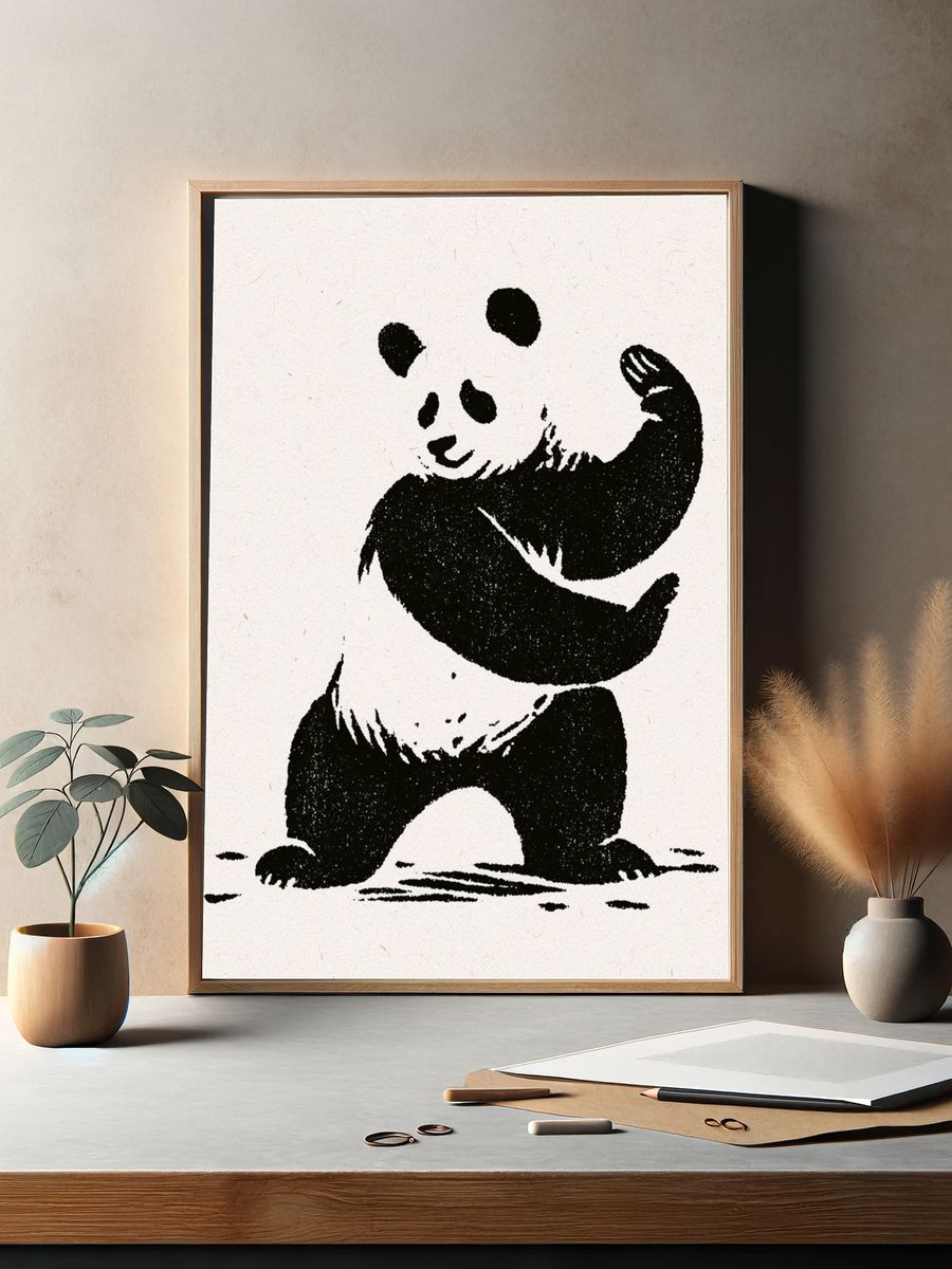 Panda Ink Illustration Poster. — room view 2