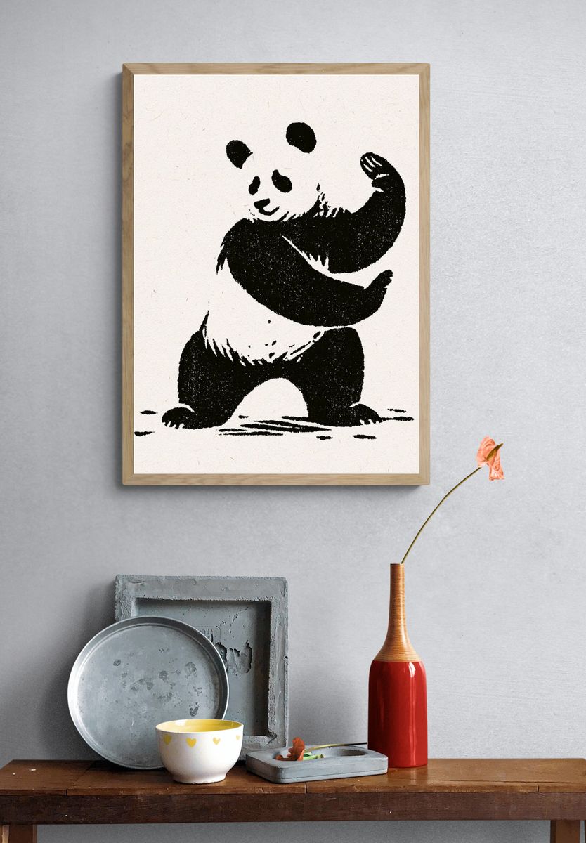 Panda Ink Illustration Poster. — room view 3