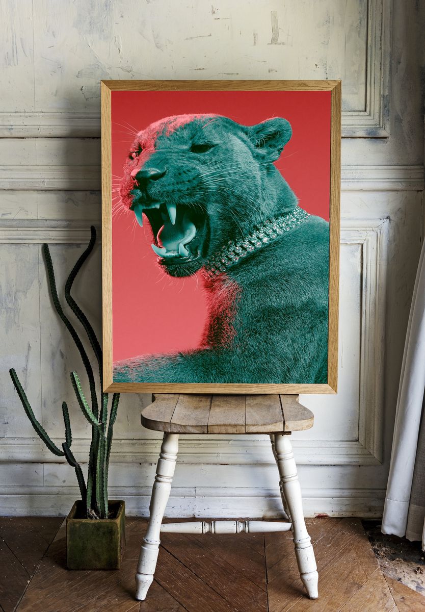 Neon Panther Portrait Print. — room view 1