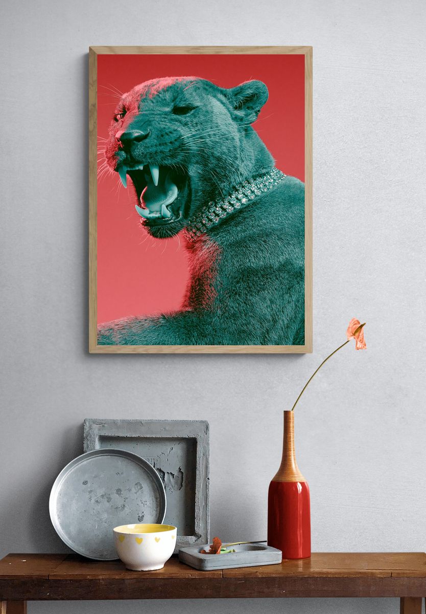 Neon Panther Portrait Print. — room view 3