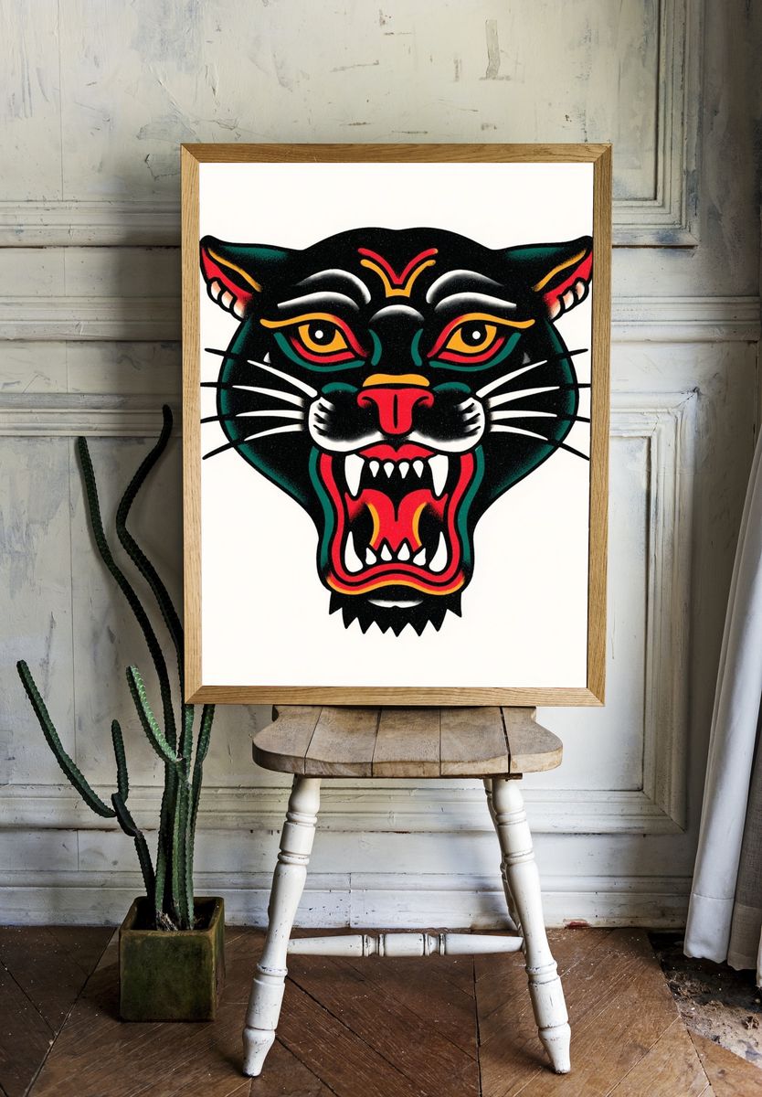 Roaring Panther Illustration Poster. — room view 1