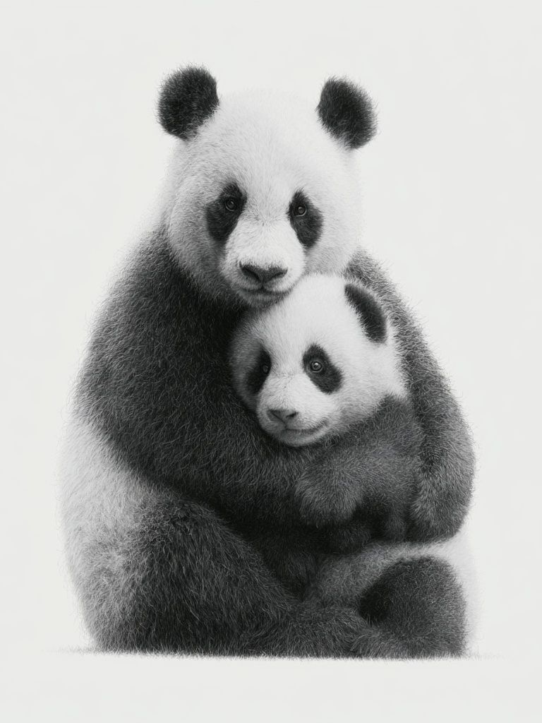 Panda Family Portrait Print. poster detail