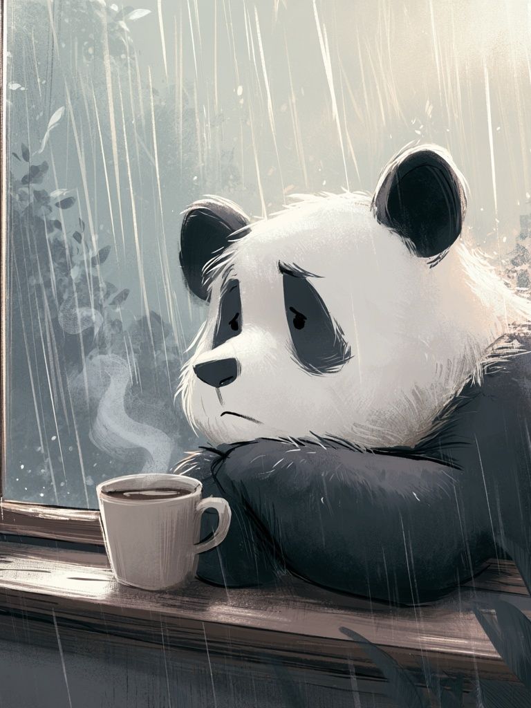 Sad Panda by the Window Poster. poster detail