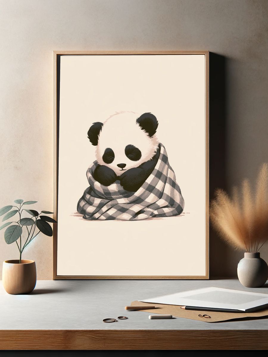 Cozy Panda Illustration Poster. — room view 2