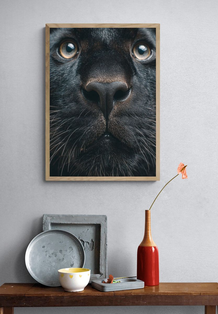 Close-Up Black Panther Photography Poster. — room view 3