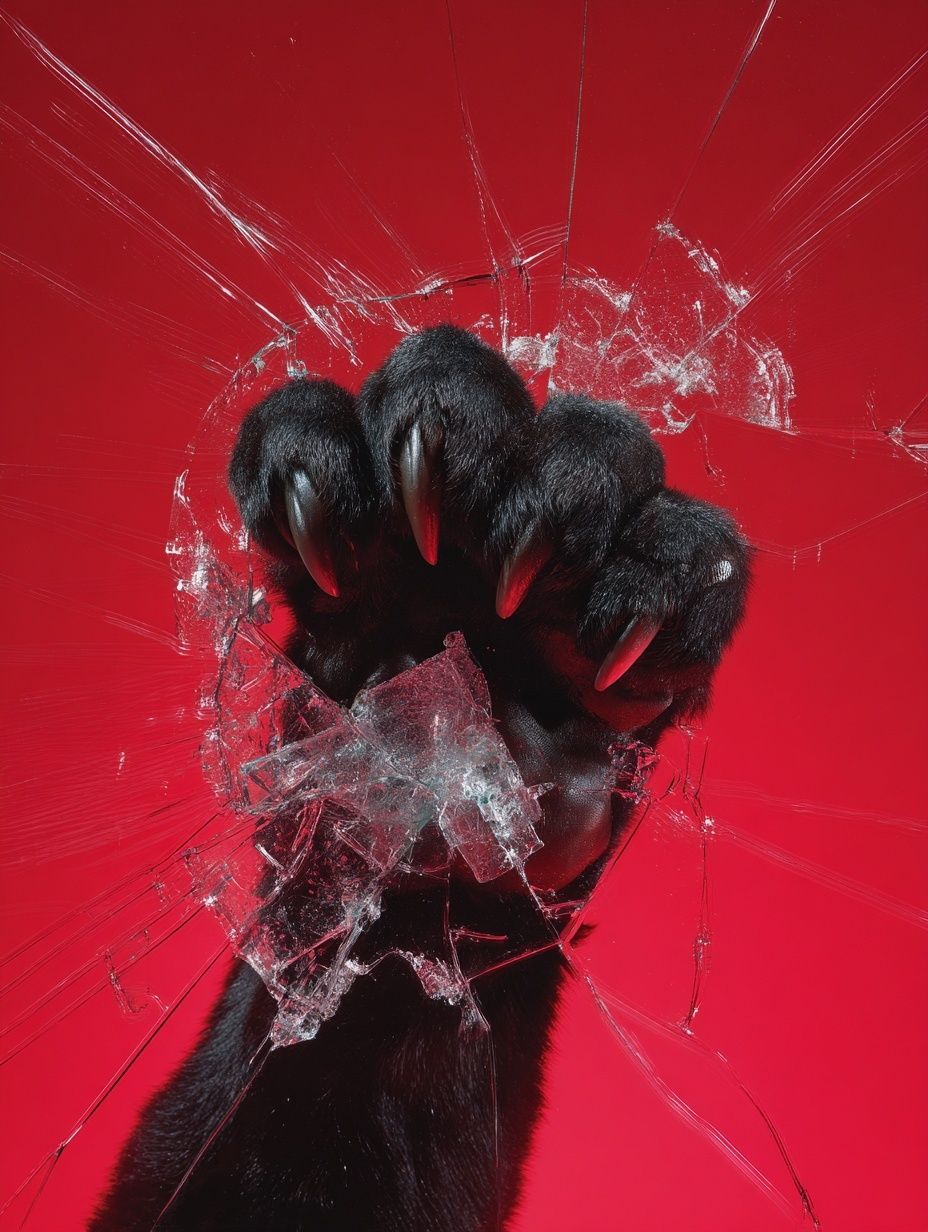 Fierce Panther Paw Breaking Glass — Photography Print.