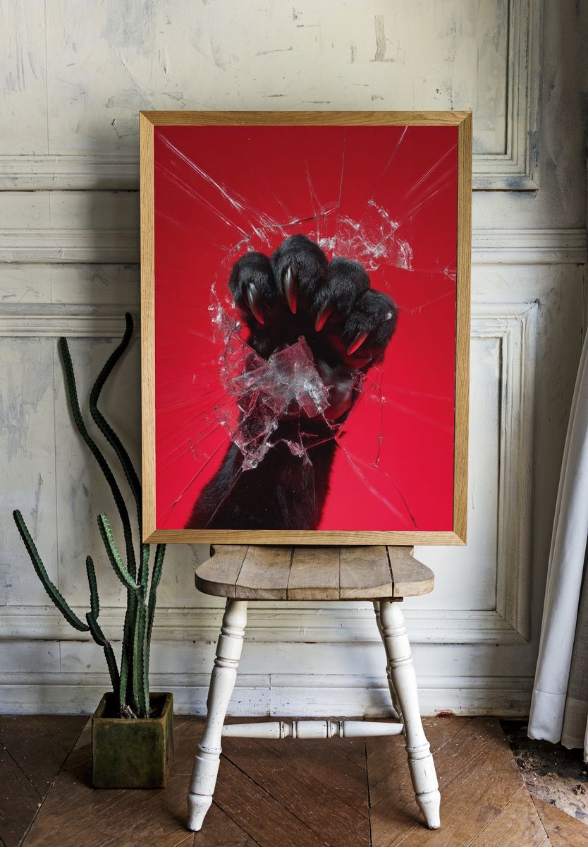 Fierce Panther Paw Breaking Glass — Photography Print room preview