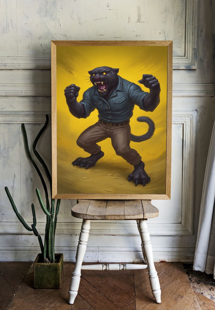 Roaring Panther Digital Art Poster. room preview