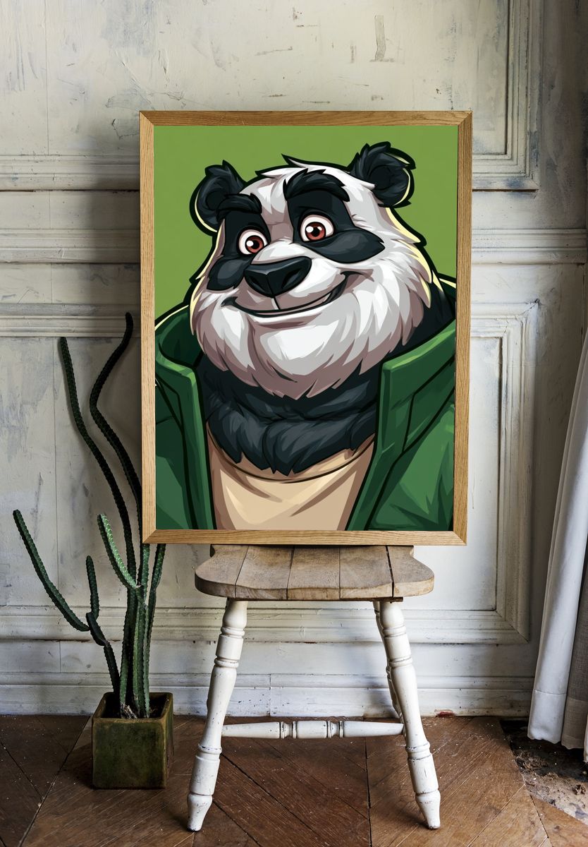Smiling Panda Portrait Illustration Poster. — room view 1