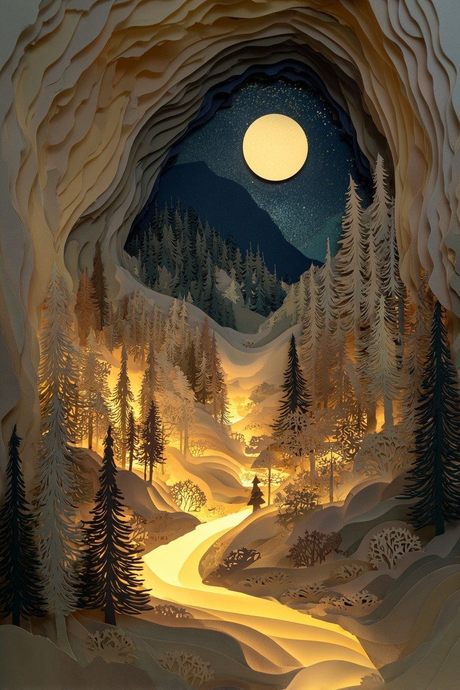 Moonlit Forest — Paper Art Print. poster detail