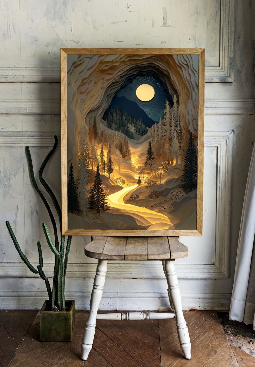 Moonlit Forest — Paper Art Print. — room view 1