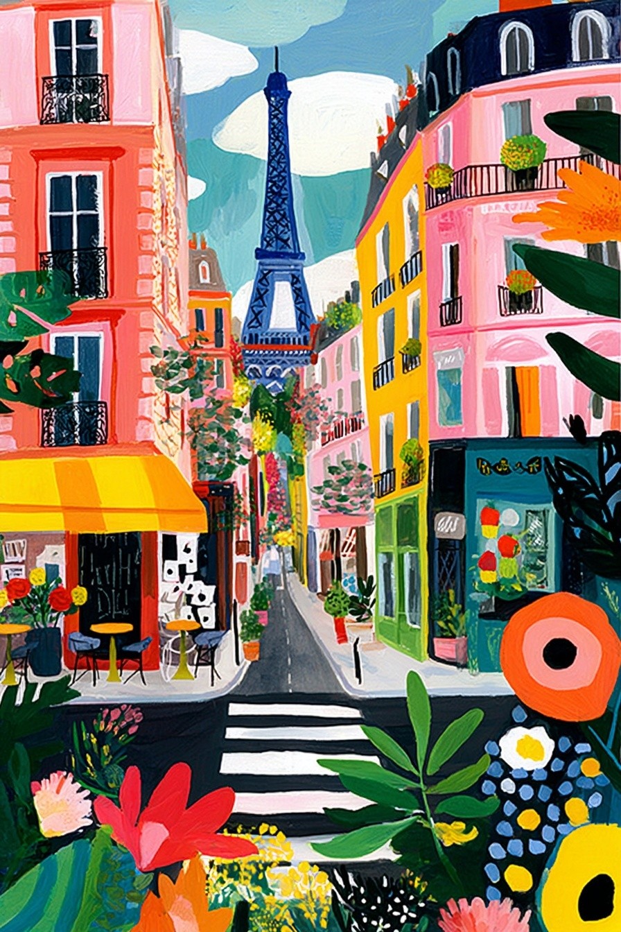 Parisian Street Scene — Illustration Print. poster detail