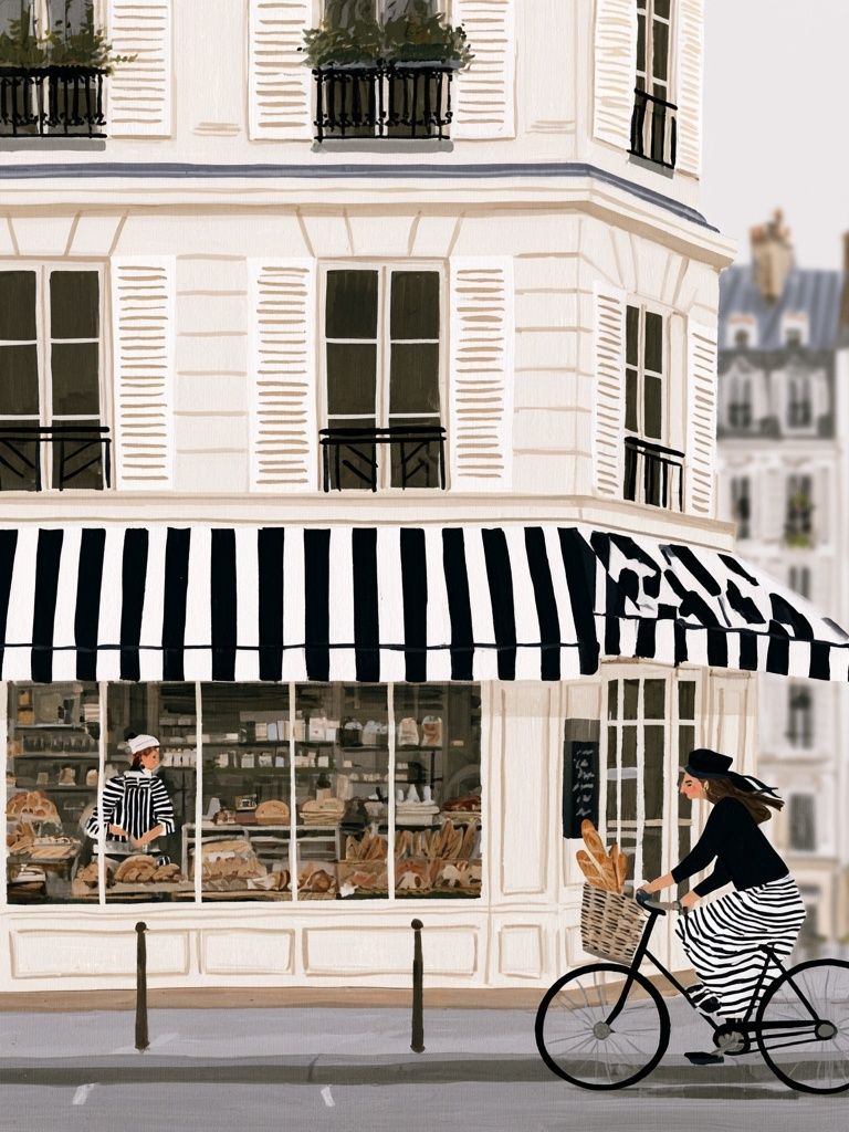 Paris Bakery Street Scene Print. poster detail