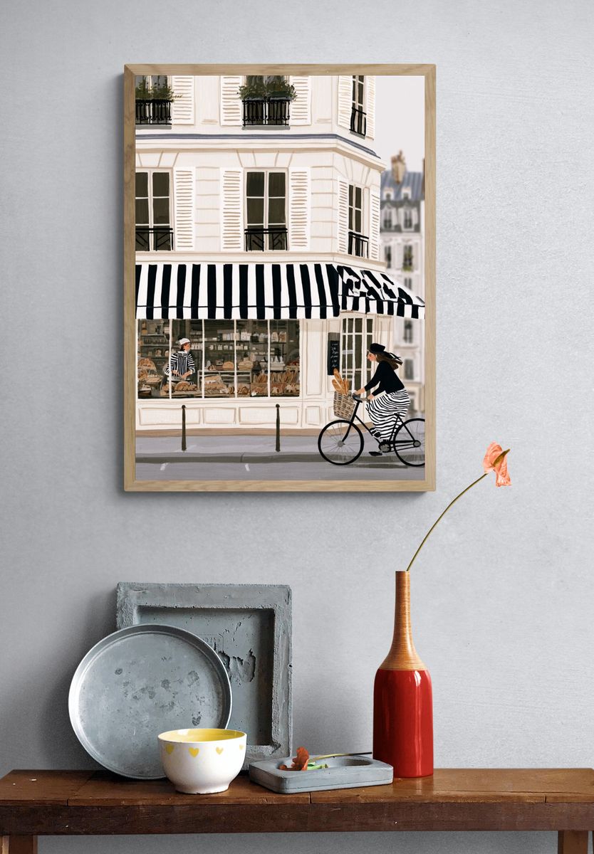 Paris Bakery Street Scene Print. — room view 3