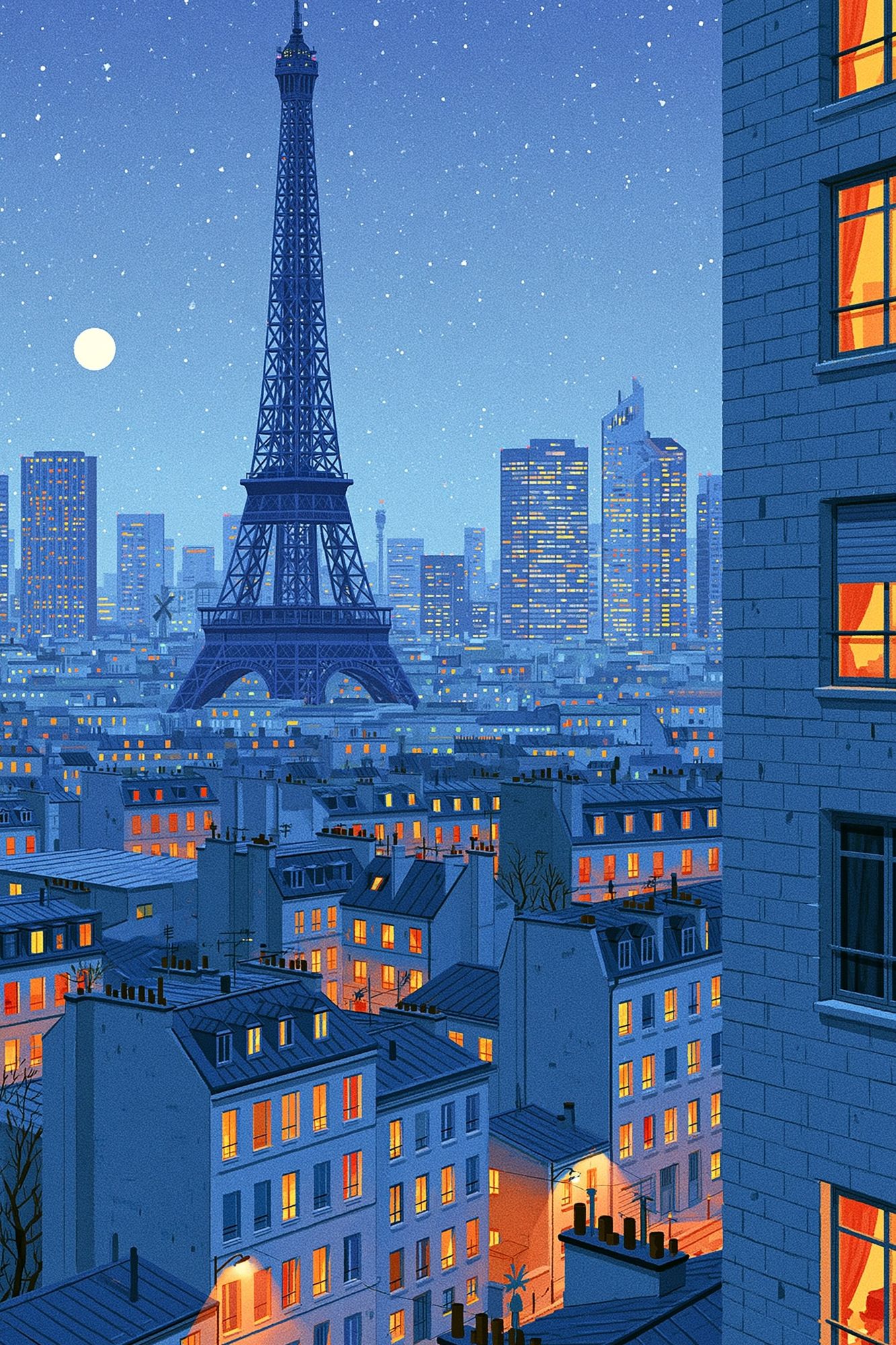 Paris Eiffel Tower Nightscape Print. poster detail