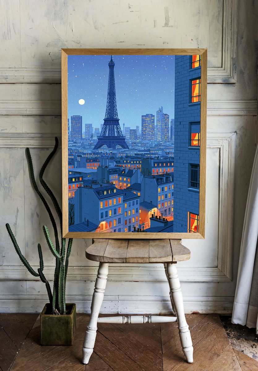 Paris Eiffel Tower Nightscape Print. — room view 1