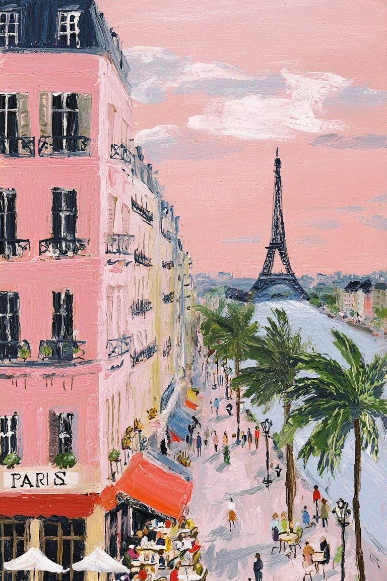 Paris Eiffel Street Scene Print. poster — fine-art art