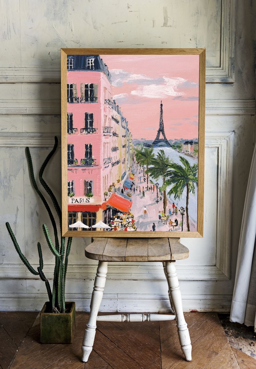 Paris Eiffel Street Scene Print. room preview