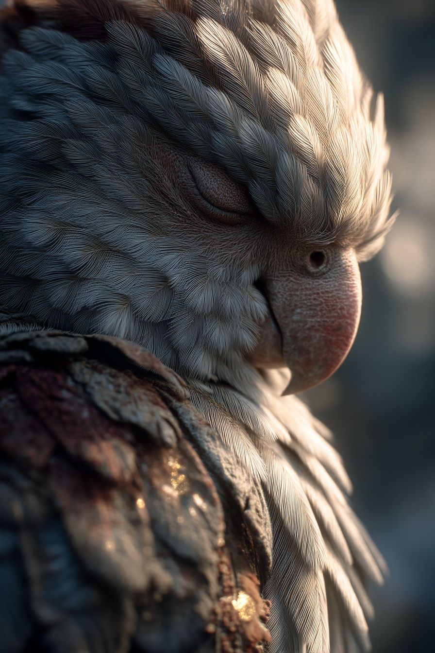 Sleeping Parrot Portrait Print. poster detail