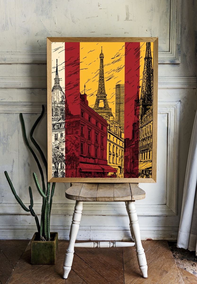 Paris Landmarks Vintage Print. — room view 1