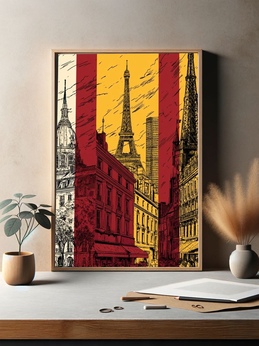 Paris Landmarks Vintage Print. — room view 2