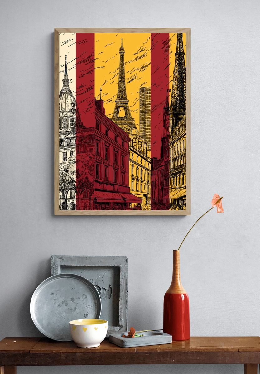 Paris Landmarks Vintage Print. — room view 3