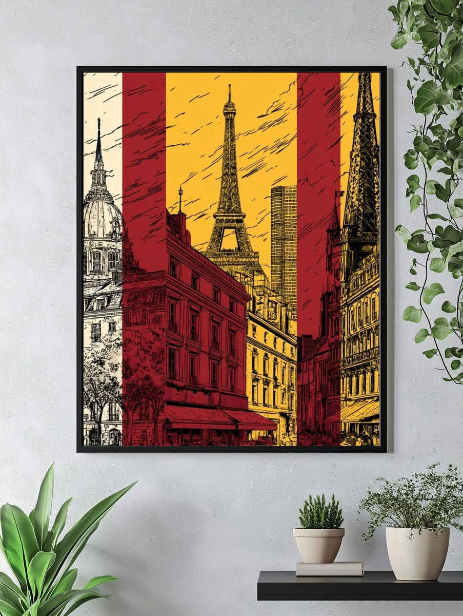 Paris Landmarks Vintage Print. — room view 4