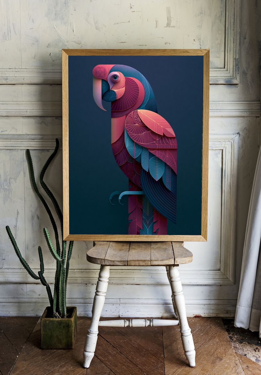 Geometric Parrot Illustration Poster. room preview