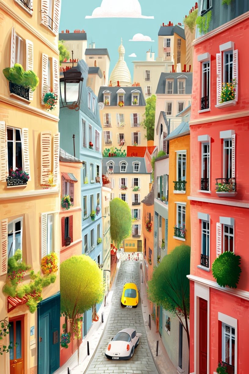 Charming Parisian Street — Illustration Print. poster — illustration art