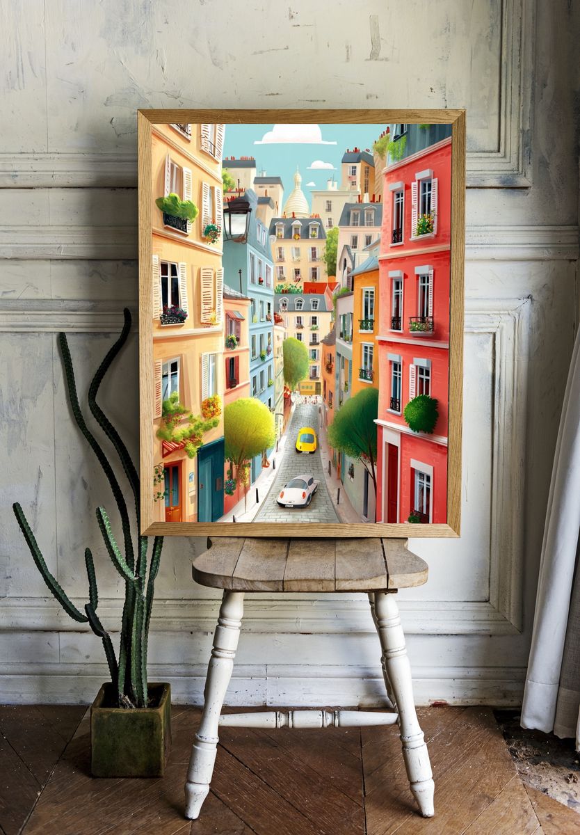 Charming Parisian Street — Illustration Print. room preview