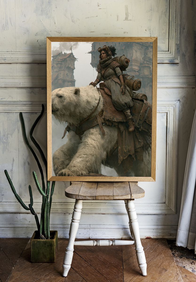 Polar Bear Rider Fantasy Print. room preview