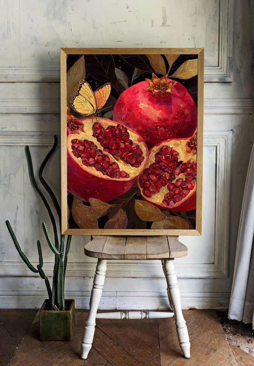 Pomegranate and Butterfly — Botanical Print. room preview