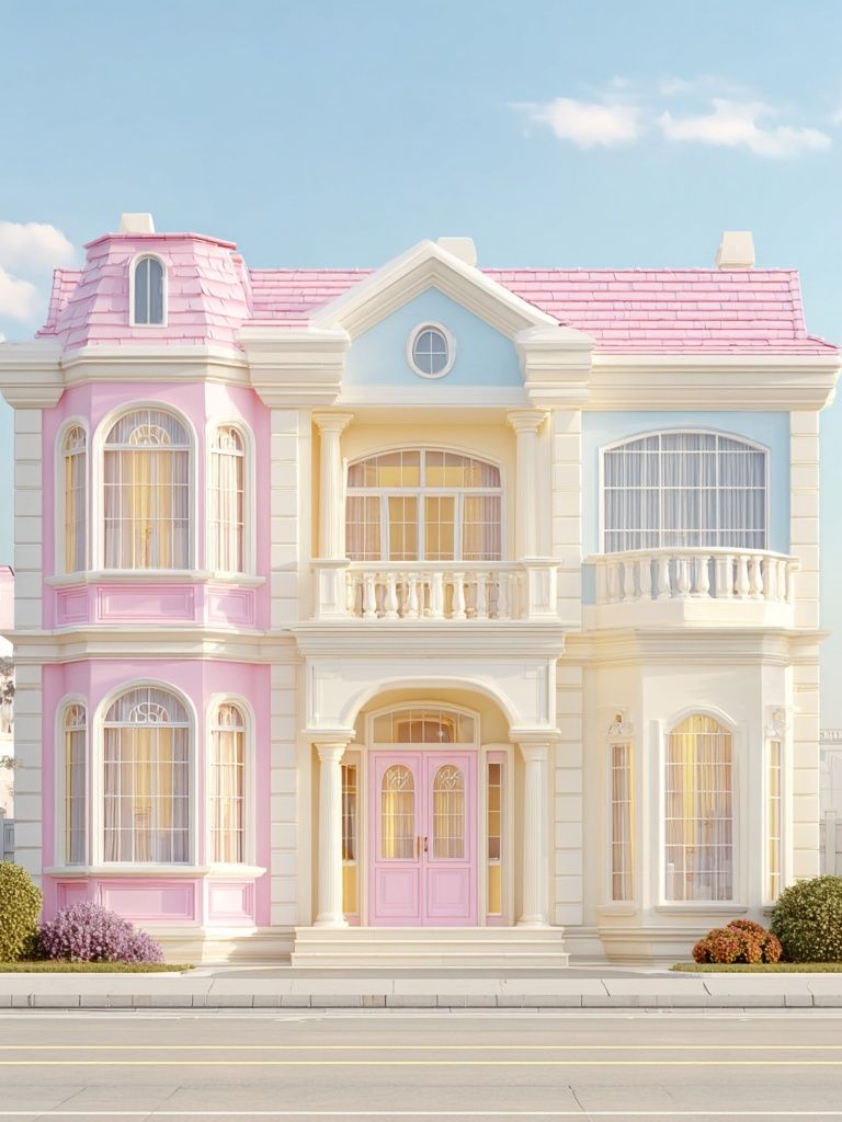 Charming Pink and Blue House Poster. poster — architecture art