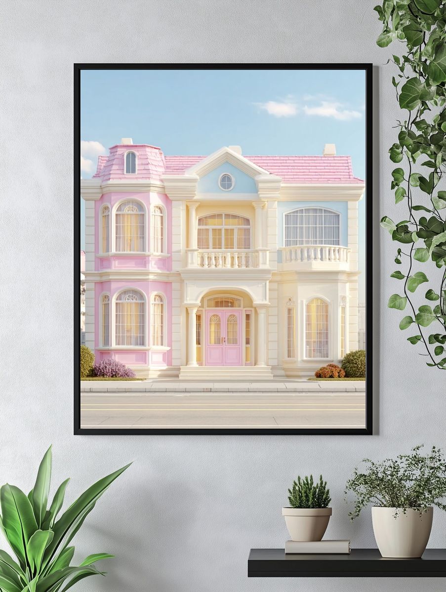 Charming Pink and Blue House Poster. — room view 4
