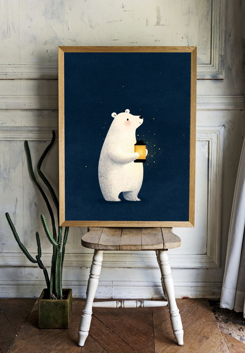 Polar Bear Lantern Illustration Poster. room preview