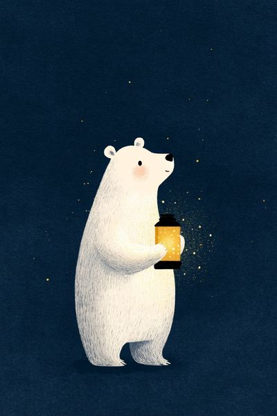 Polar Bear Lantern Illustration Poster. poster print